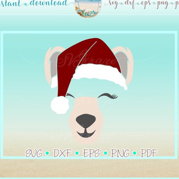 Christmas SVG, Polar Bear Face with Santa Hat SVG Files for Cricut Silhouette - Dxf Eps Pdf Png Included