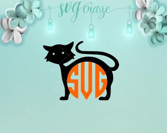 Black Cat Monogram Halloween SVG Files for Cricut Silhouette - Dxf Eps Pdf Png Included