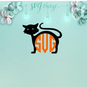 Black Cat Monogram Halloween SVG Files for Cricut Silhouette - Dxf Eps Pdf Png Included