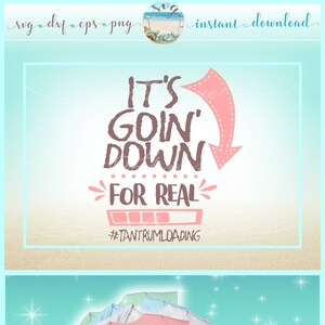 May include: A pink baby onesie with the text "It's goin' down for real #tantrumloading" in brown lettering. The onesie has a pink arrow pointing down. The onesie is on a white background with a blue and white background behind it.