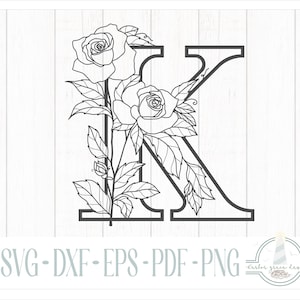 Letter k Rose Alphabet Series Hat Burning Design - For Pyrography