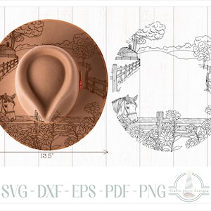 READY TO PRINT - Fits 15&quot;x13.5&quot; hats - Horse Farm Hat Burning Design - For Pyrography - Printable Pdf & Word Doc