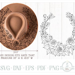 READY TO PRINT - Fits 15"x13.5" hats - Roses Hat Burning Design - For Pyrography - Printable Pdf & Word Doc