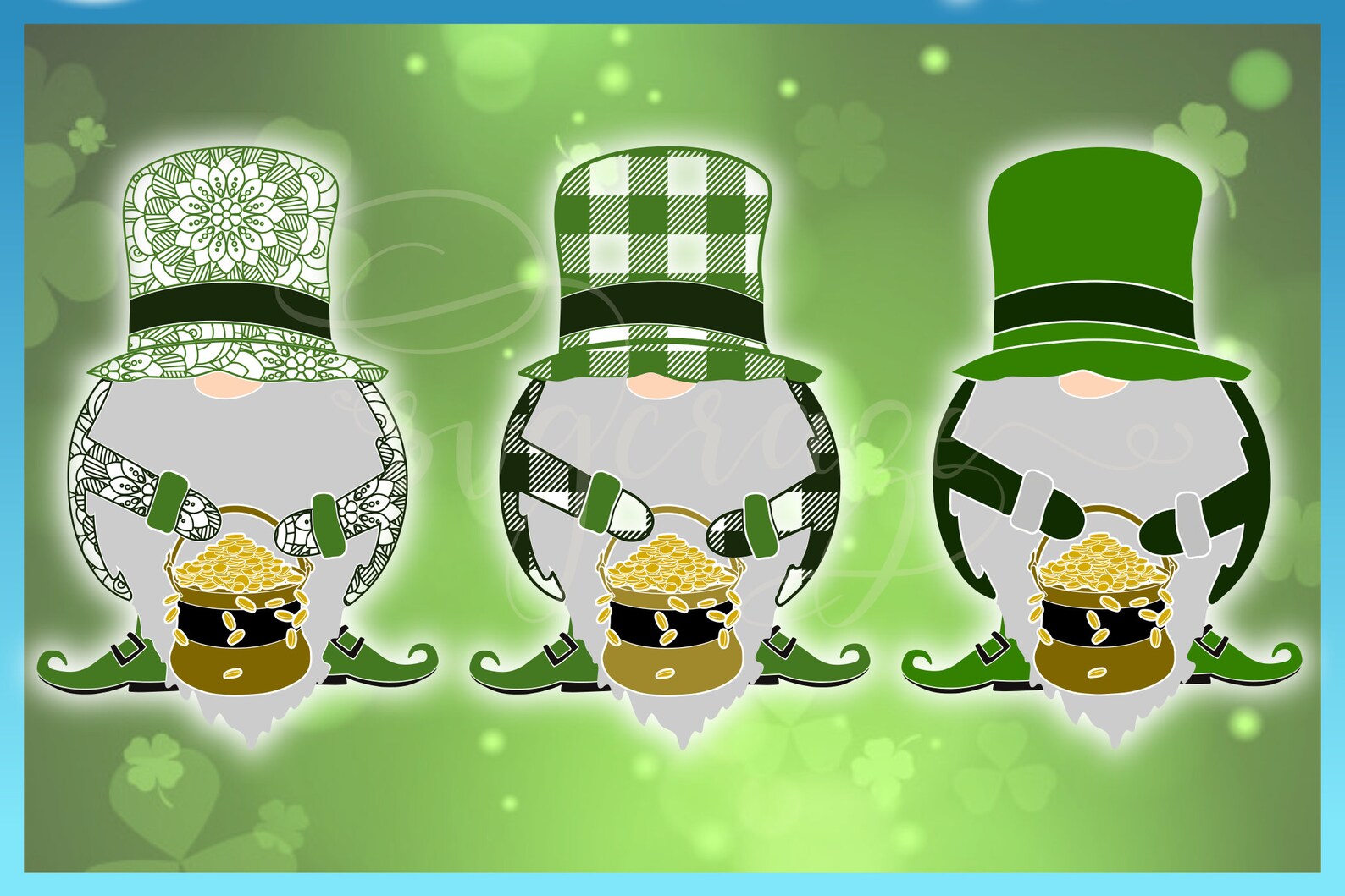 St Patricks Day Gnomes With Pot of Gold Mandala Plaid SVG - Etsy