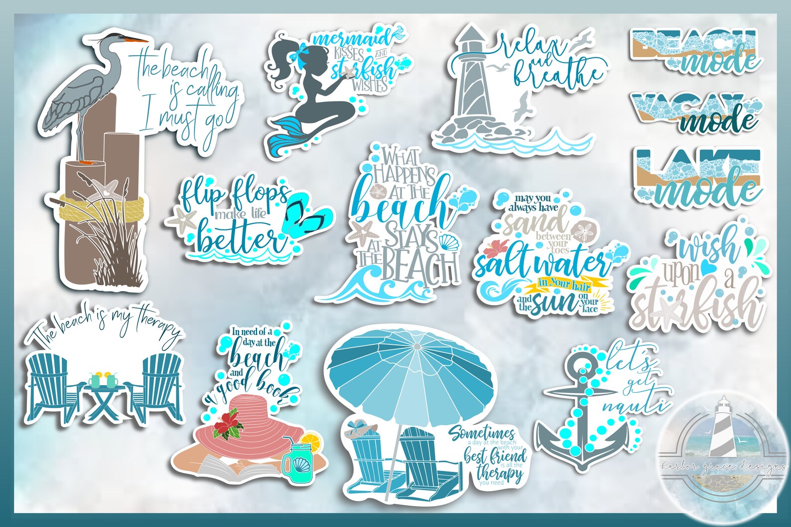 Sticker Set Beach Quotes Printable Sticker Set 300 dpi PNG Etsy