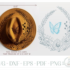 Gänseblümchen und Schmetterling Hut Brennendes Design - Für Pyrographie - SVG Dateien für Cricut Silhouette - Dxf Eps Pdf Png enthalten