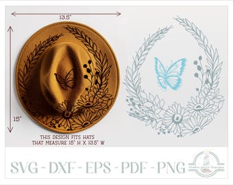 BEREIT ZUM DRUCK - Passt 15 "x13,5" Hüte - Gänseblümchen und Schmetterling Hut Brennendes Design - Für Pyrographie - Druckbare Pdf & Word Doc