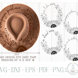 Solicitudes especiales de cotizaciones de diseños de sombreros de girasol y hojas para quemar para pirograbado - Archivos SVG para Cricut Silhouette - Dxf Eps Pdf Png incluidos