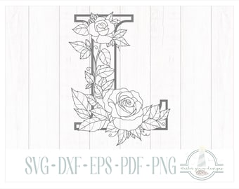 Letter L Rose Alphabet Series Hat Burning Design - For Pyrography
