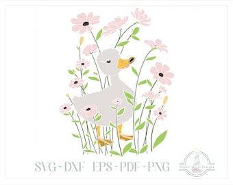 Whimsical Duck With Wildflowers SVG, SVG Files for Cricut Silhouette Paper Crafting, Dxf, Eps, Pdf and Png files included