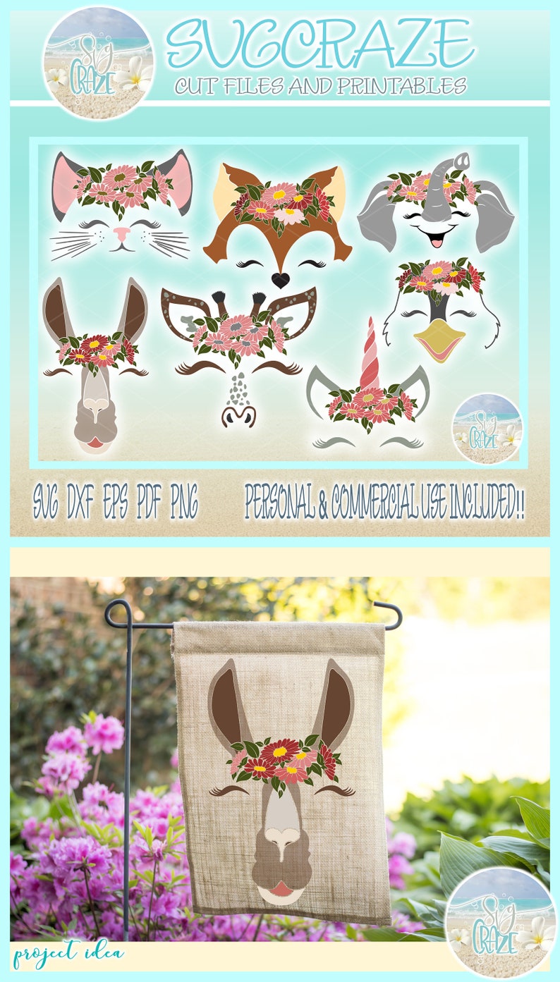 Download Svg Bundle Animal Faces With Daisy Crowns Unicorn Llama Fox Etsy 3D SVG Files Ideas | SVG, Paper Crafts, SVG File