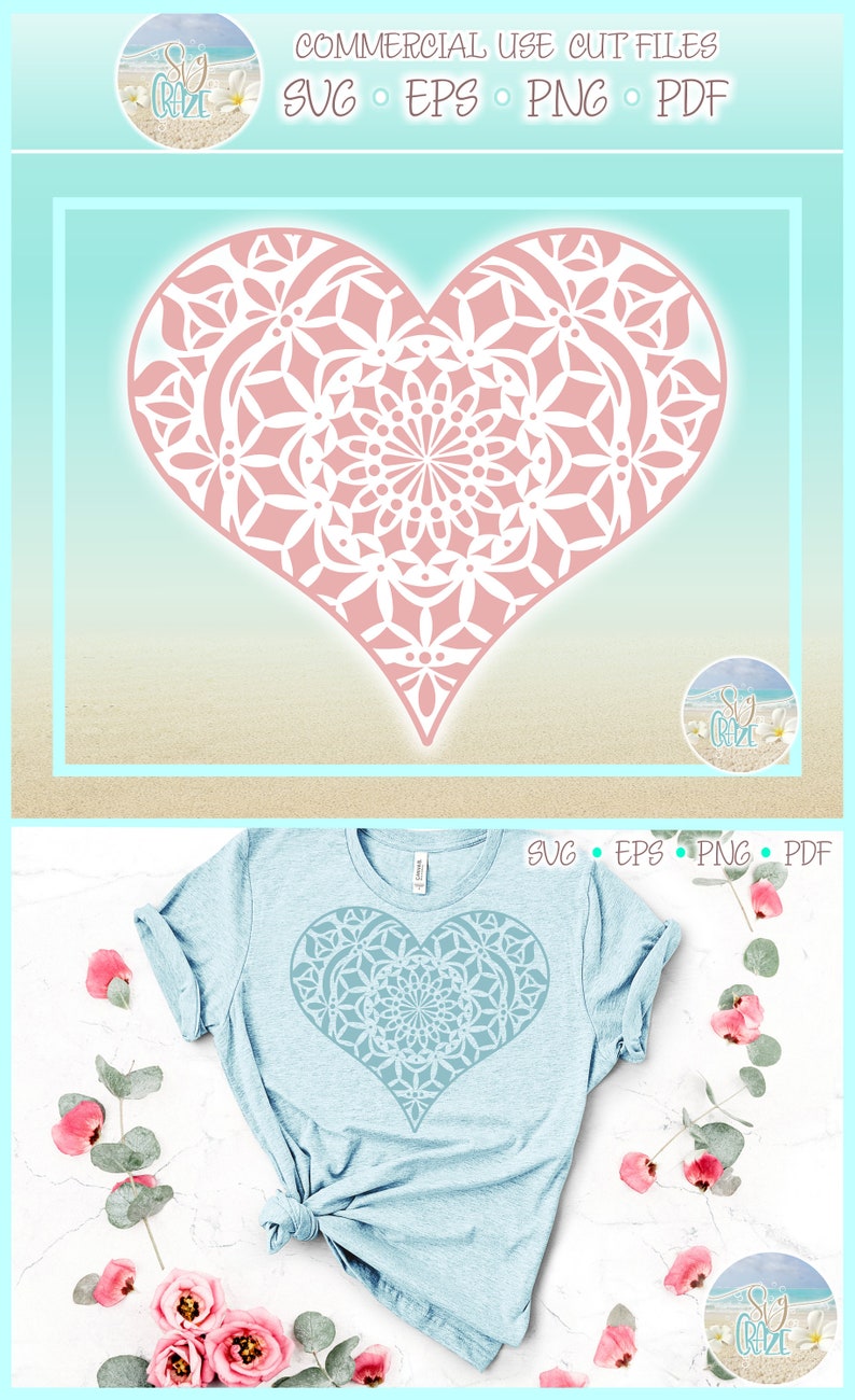 Download Heart Mandala Zentangle SVG Files for Cricut Silhouette ...