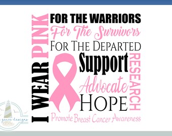 I WEAR PINK Breast Cancer Awareness Support SVG, Vinyl Decal
