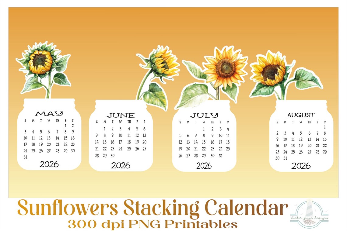 2026 Sunflowers Desktop Calendar Print Then Cut PNG Images for Cricut ...