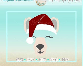 Christmas SVG, Polar Bear Face with Santa Hat SVG Files for Cricut Silhouette - Dxf Eps Pdf Png Included