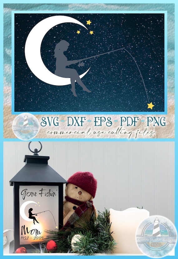 Woman Fishing on Moon Memorial SVG Files for Cricut Silhouette