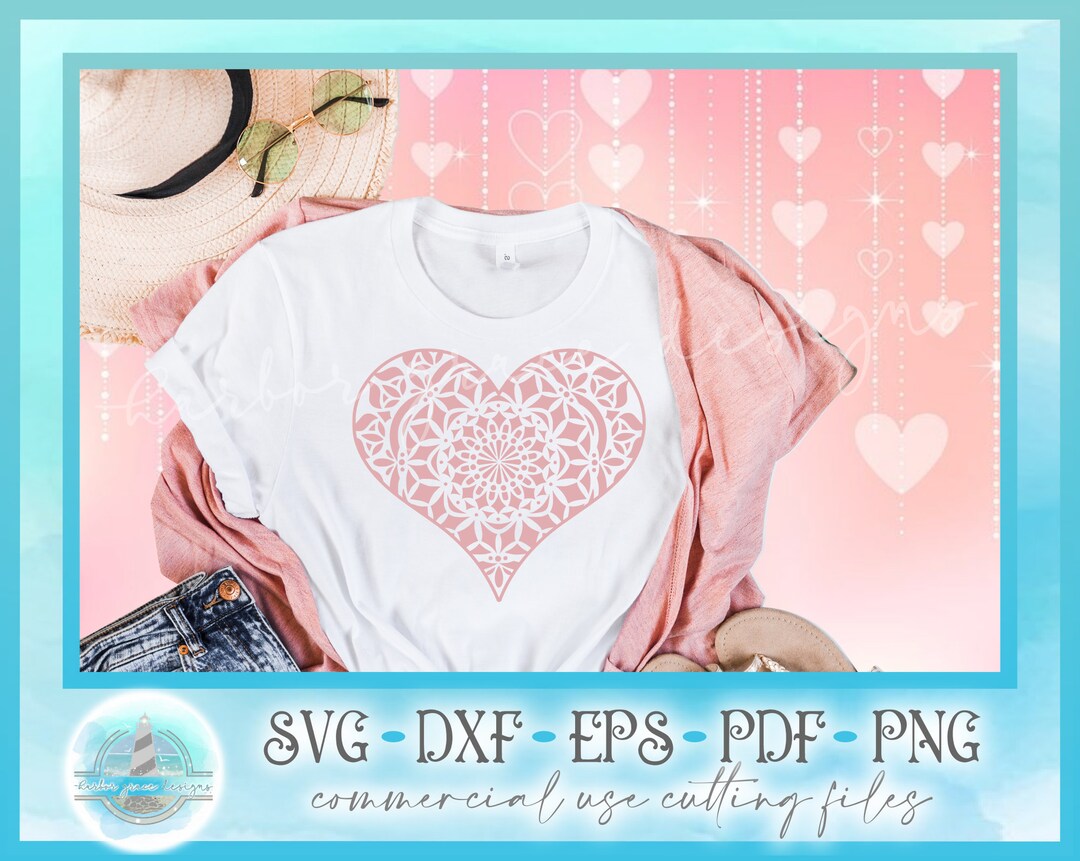 Valentines Day Heart Mandala Zentangle SVG Files for Cricut Silhouette ...