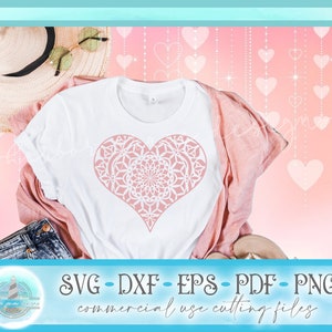 Valentines Day Heart Mandala Zentangle SVG Files for Cricut Silhouette - Dxf Eps Pdf Png Included