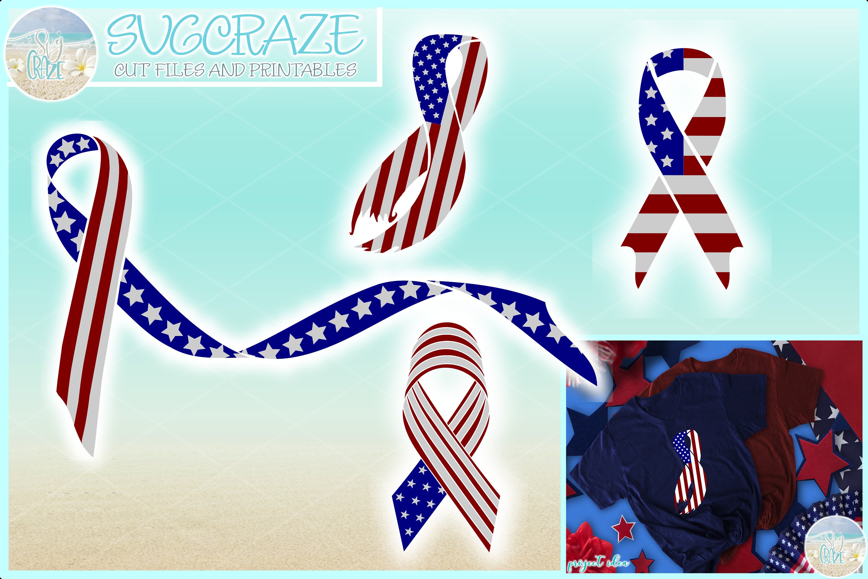 USA Flag Awareness Ribbon Bundle SVG Dxf Eps Pdf PNG Files for Cricut ...