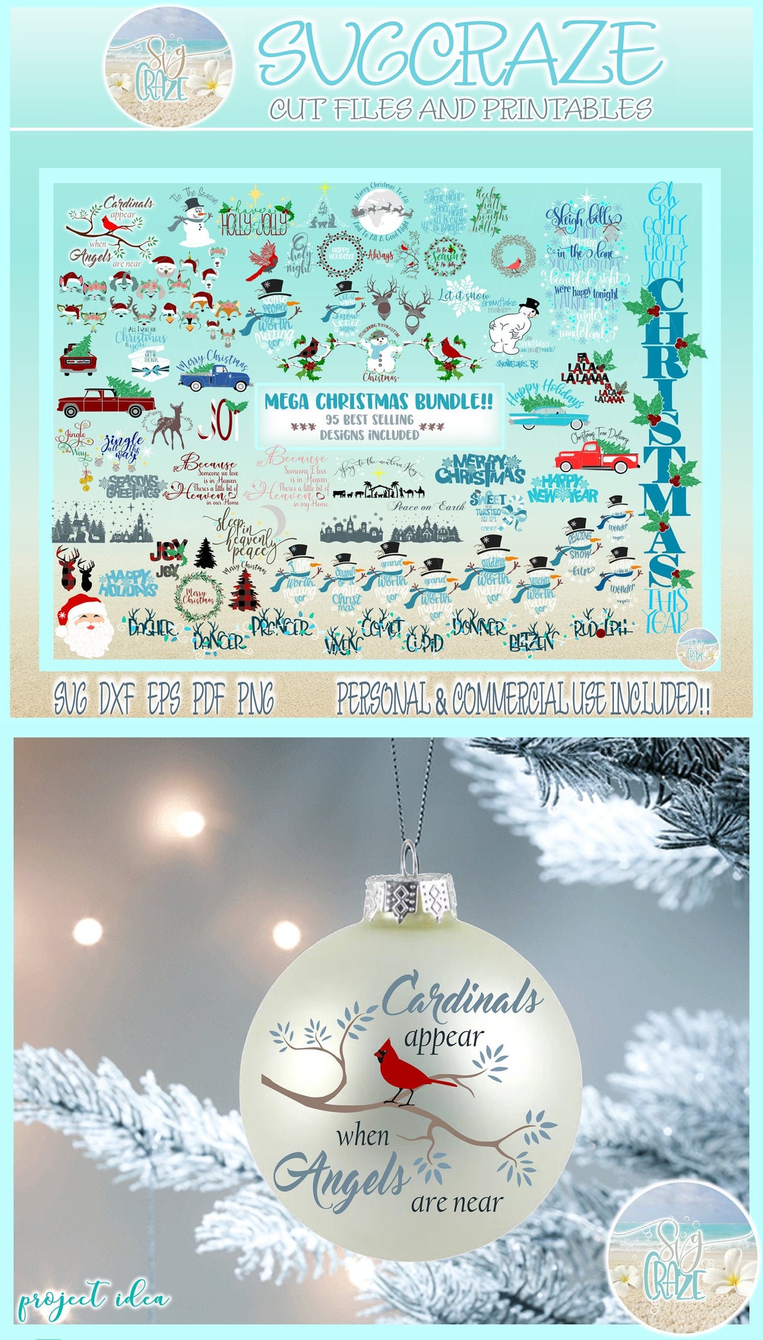 95 DESIGNS! MEGA Christmas Bundle SVG Files for Cricut Silhouette - Dxf ...