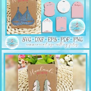 Può includere: Un pacchetto digitale di cartellini per orecchini con sette design distinti in bianco e rosa, decorati con ghirigori e testi come Handmade Just For You, Thank You e With Love, disponibili nei formati di file SVG, DXF, EPS, PDF e PNG.
