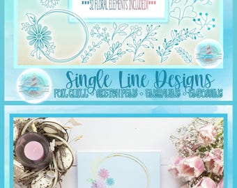 Foil Quill Single Line Floral Element Bundle SVG Dxf Eps Png Design - Sketch Write Draw Engrave Emboss for Cricut Silhouette Sublimation