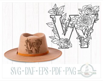 Letter W Rose Alphabet Series Hat Burning Design - For Pyrography