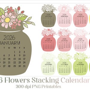 2026年 花の切り絵カレンダー（デスクトップ用 SVG）