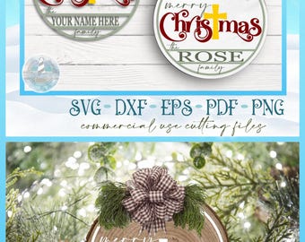 Merry Christmas Round Sign | Christmas SVG, Split Frame Family Name Sign