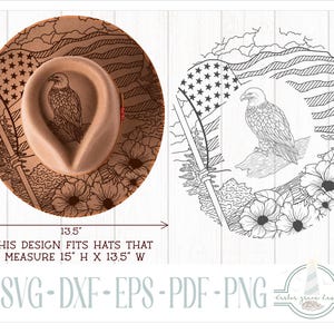 Eagle and USA Flag Patriotic Hat Burning Design - For Pyrography - Printable Pdf & Word Doc
