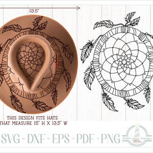 Dream Catcher Hat Burning Design - Do pirografii - Pliki SVG dla Cricut Silhouette - Dołączone pliki Dxf Eps Pdf Png