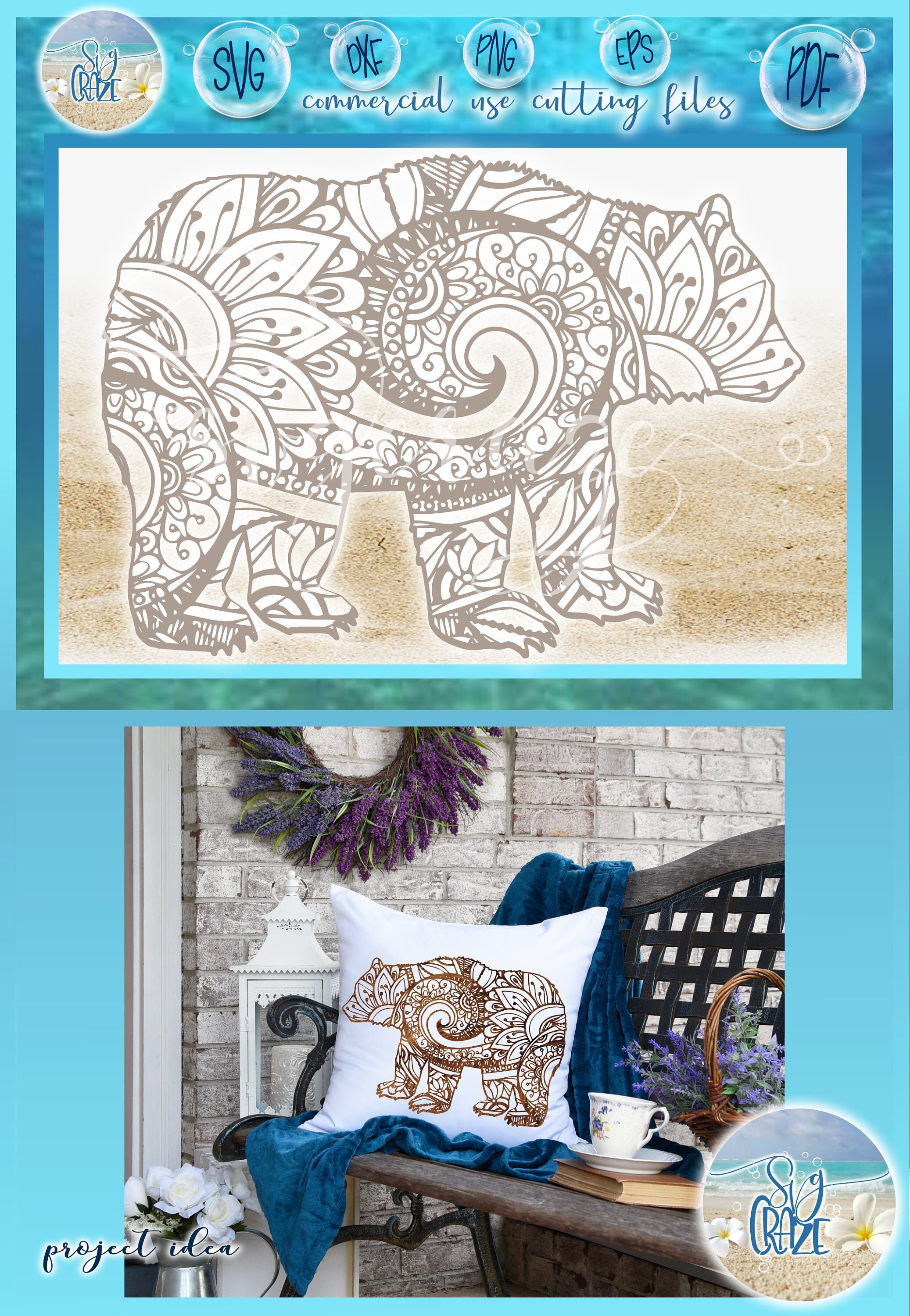 Bear Mandala Zentangle SVG Files for Cricut Silhouette - Dxf Eps Pdf Png Included