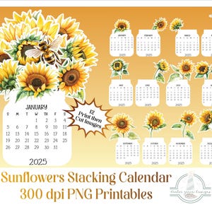 2025 Sunflowers Desktop Calendar PNG Images, Sunflowers Calendar, 2025 Print Then Cut Calendar, PNG files for Cricut, Silhouette