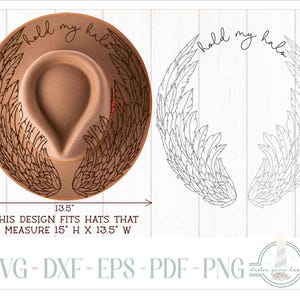 READY TO PRINT - Fits 15&quot;x13.5&quot; hats - Angel Wings with Hold My Halo Quote Hat Burning Design - For Pyrography - Printable Pdf & Word Doc