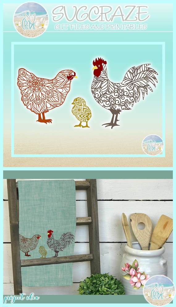 Download Rooster And Chicken Mandala Zentangle Svg Files For Cricut Etsy