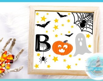 BOO Ghost Jack O Lantern Spider Halloween Square Glass Block Frame Design SVG for Cricut Silhouette - Dxf Eps Pdf Png Included