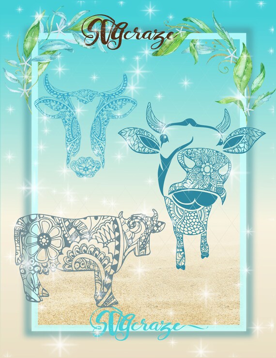 Download Cow Mandala Zentangle Svg Dxf Eps Png Files For Cricut | Etsy