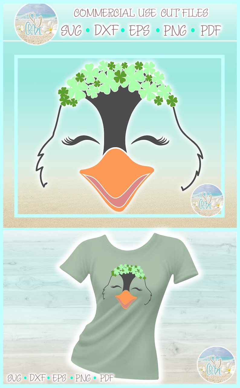 Dxf Eps Pdf Png Included Penguin Face With Clovers St Patricks Day SVG Files for Cricut Silhouette