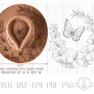 Lilien und Schmetterling Hut Brennendes Design - Für Pyrographie - SVG Dateien für Cricut Silhouette - Dxf Eps Pdf Png enthalten