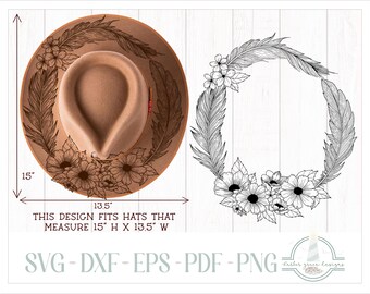 BEREIT ZUM DRUCK - Passt 15 "x13,5" Hüten - Federn und Blumen Hut Brennendes Design - Für Pyrographie - Druckbare Pdf & Word Doc
