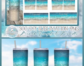Beach Sublimation Template Bundle | 300 dpi PNG | 11 Beach Design Templates Included - Pens, Keychains, Mugs, Tumblers - 20 oz, 22 oz, 30 oz