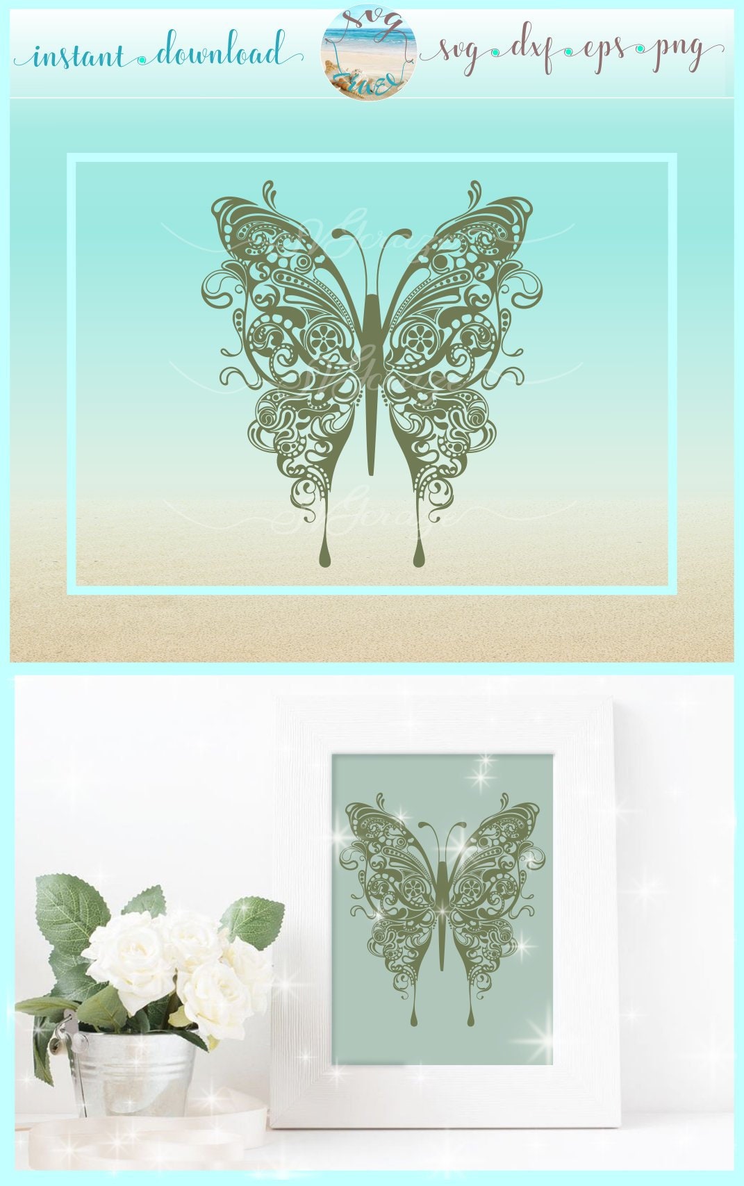 Download Beautiful Butterfly Mandala Zentangle SVG Dxf Eps Png ...