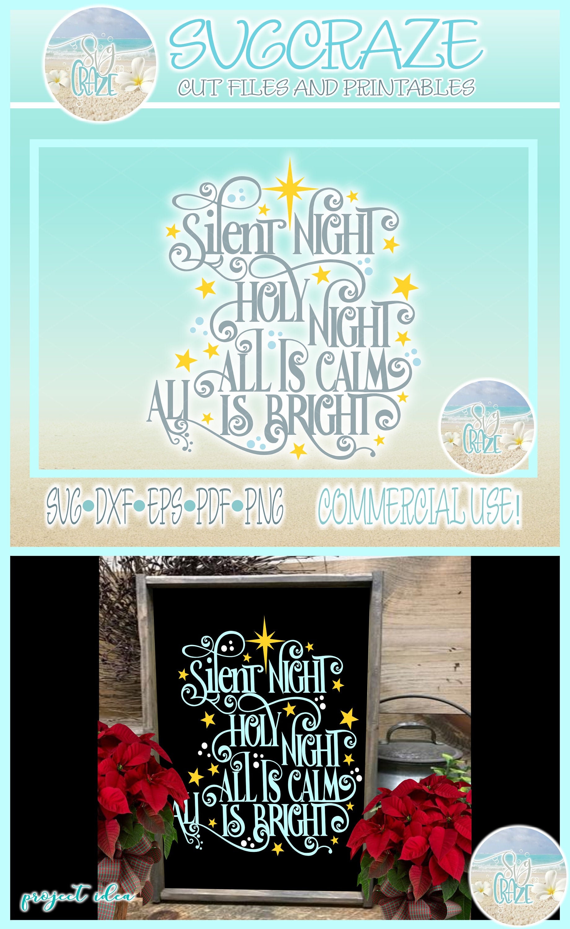 Download Free Christmas Svg Silent Night Lyrics Holiday Vertical Sign Svg Etsy SVG DXF Cut File