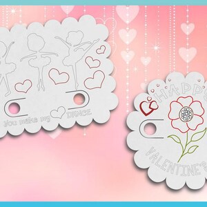 Girls Valentines Day Printable Coloring Cards with Crayon Slots - High Resolution 300 dpi PNG Coloring Cards image 3