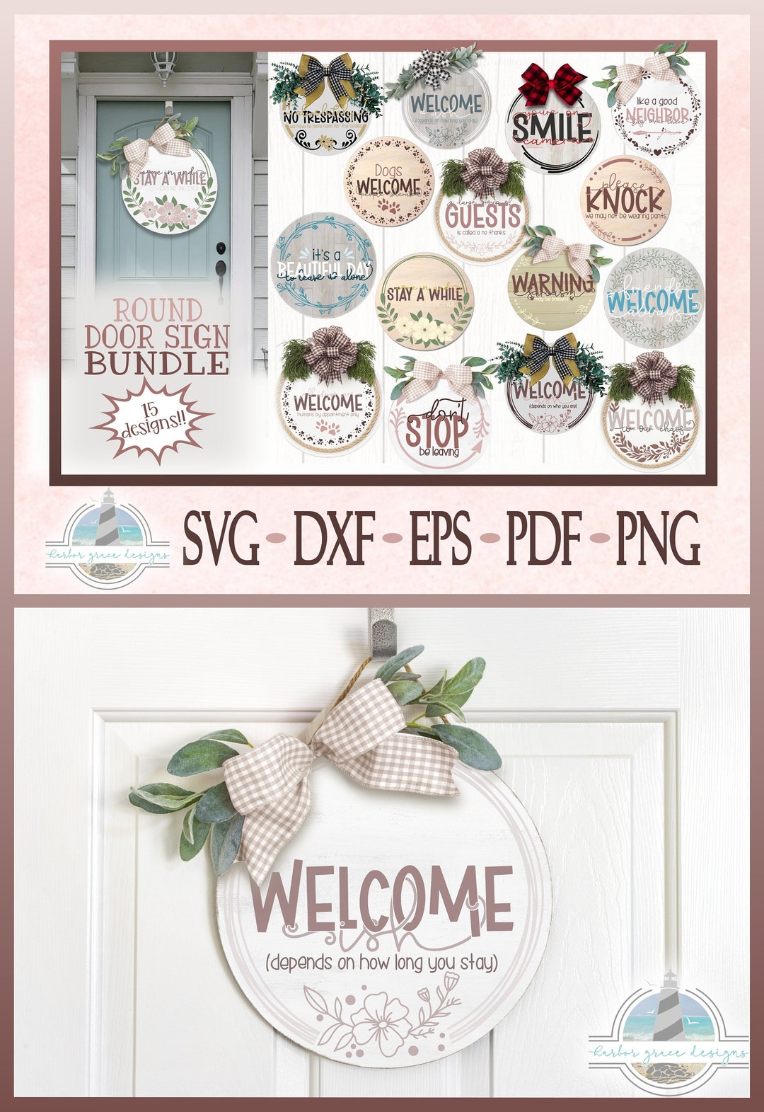 Funny Front Door Signs SVG Bundle, Sarcastic Door Sign Quotes, Round