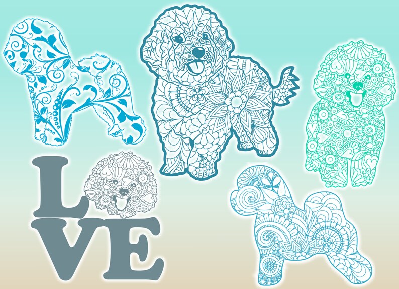 Download Bichon Mandala Zentangle Bundle SVG Files for Cricut | Etsy