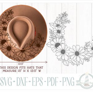 READY TO PRINT - Fits 15"x13.5" hats - Daisies and Leaves Hat Burning Design - For Pyrography - Printable Pdf & Word Doc