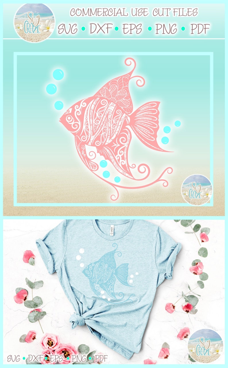 Download Angel Fish Mandala Zentangle SVG Files for Cricut Silhouette | Etsy