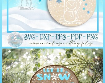 Christmas SVG | Let It Snow Snowman Round Sign SVG | Christmas Sign SVG | Round Sign Design