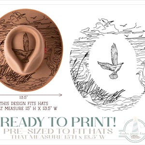 READY TO PRINT - Fits 15&quot;x13.5&quot; hats - Seagulls on the Beach Hat Burning Design - For Pyrography - Printable Pdf & Word Doc